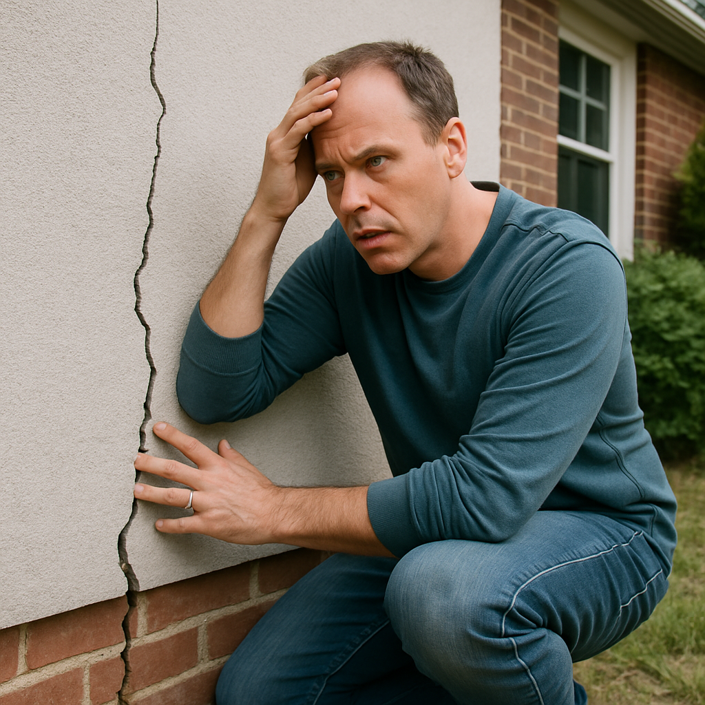 An image to show a homeowner realizing and facing their homes  foundation problems-1